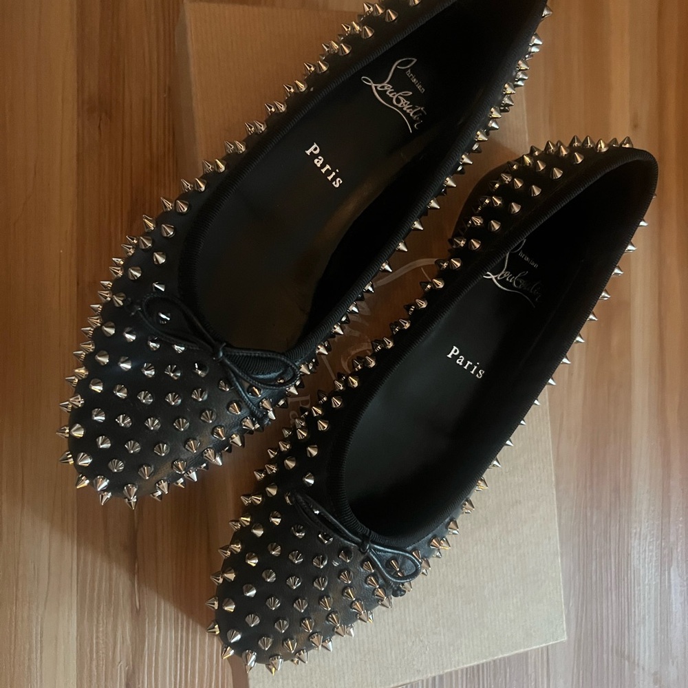 Christian Louboutin Black Silver Studded Flats/IT 39/US 8.5 - Picture 4 of 11